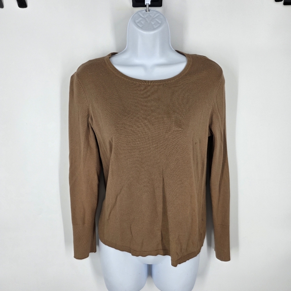 JM Collection Petite Brown Studded Cuff Sweater PS Minimalist Dark Academia
